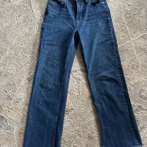 PAIGE Women’s Leenah Ankle High Rise Wide Leg Dark Blue Jeans